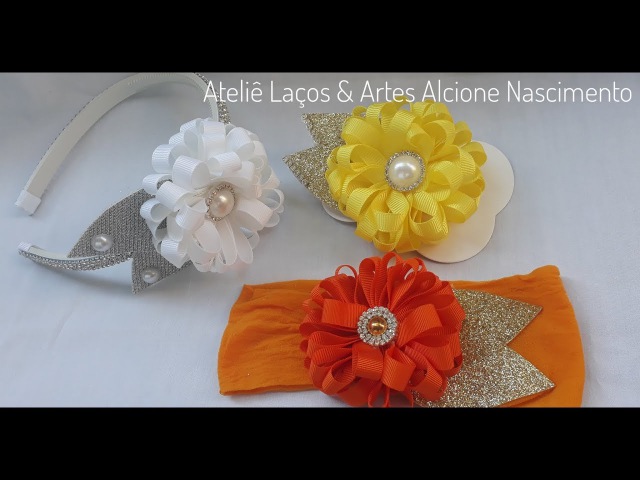 Flor Pompom de Fita com Lonita
